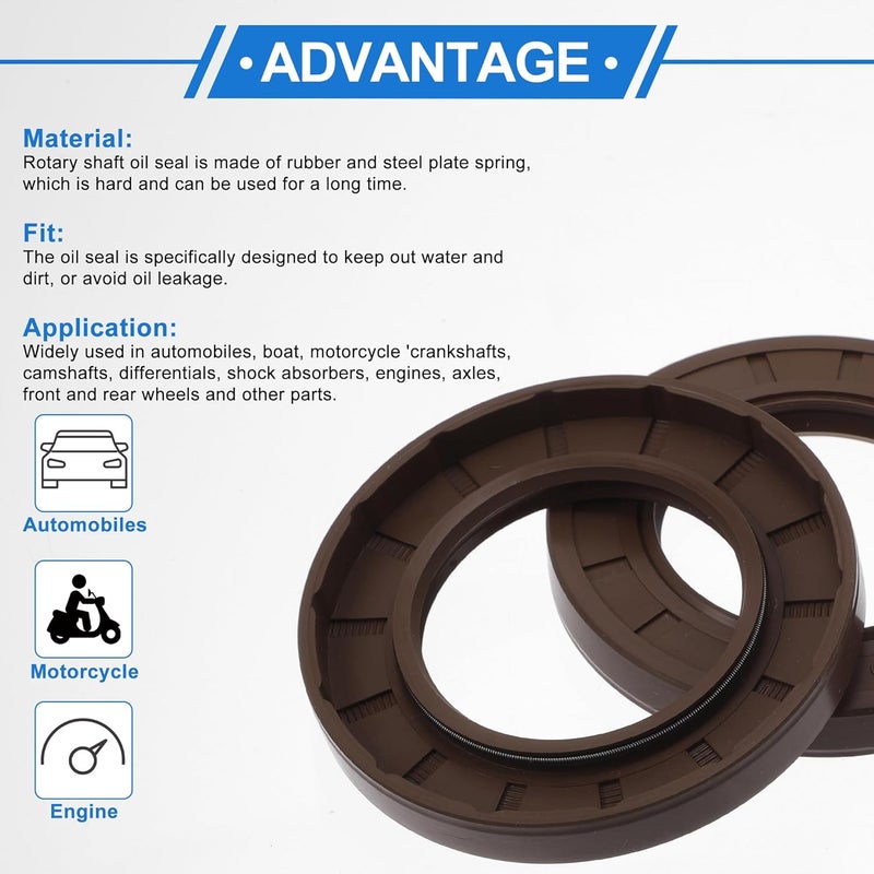VekAuto Universal Oil Seal TC Double Lip W Steel Spring Seal Ring Rotary Shaft Seal 48x80x10mm High Pressure FKM Rubber Brown 2 Pcs - Image 4